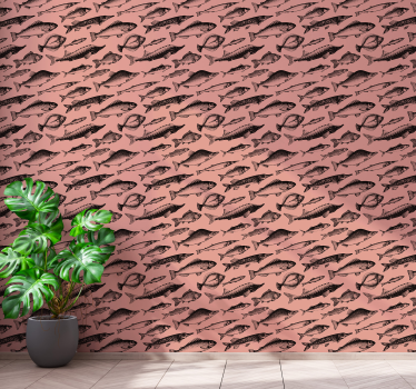 Pink fish pattern fishes wallpaper - TenStickers