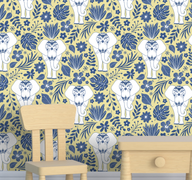 Elephant wallpaper elephant botanical design - TenStickers