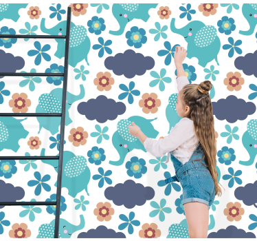 Elephant wallpaper elephant floral play - TenStickers