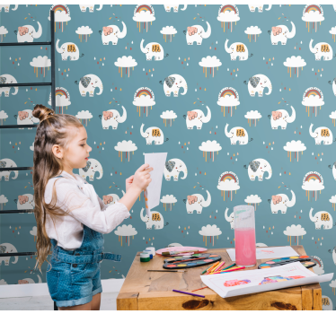 Elephant wallpaper playful elephant parade - TenStickers