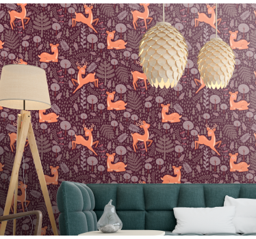 Fawn Forest Pattern cute animal wallpaper - TenStickers