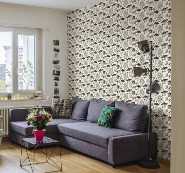 Mushroom Sketches beige wallpaper - TenStickers