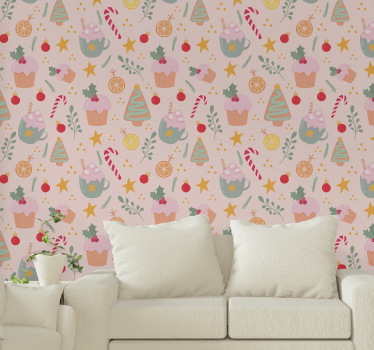 Festive Holiday Pattern christmas wallpaper - TenStickers