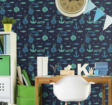 Fish and anchor under sea Childrens Wallpaper - TenStickers