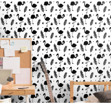 Flamingo Foliage Pattern cute animal wallpaper - TenStickers
