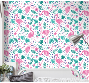 Flamingo Patterns cute animal wallpaper - TenStickers