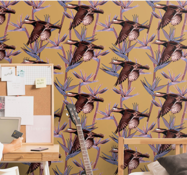 Flocking tropical motif birds wallpaper - TenStickers