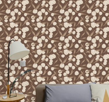 Floral Brown Pattern flowers wallpaper - TenStickers