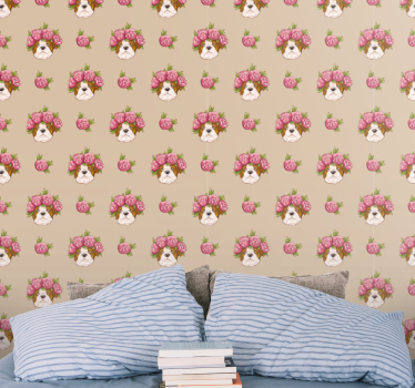 Floral Canine Motif wallpaper of a dog - TenStickers