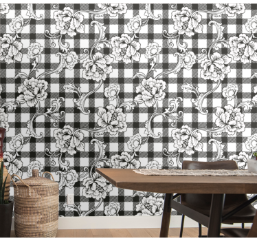 Floral Checkerboard wallpaper flowery - TenStickers