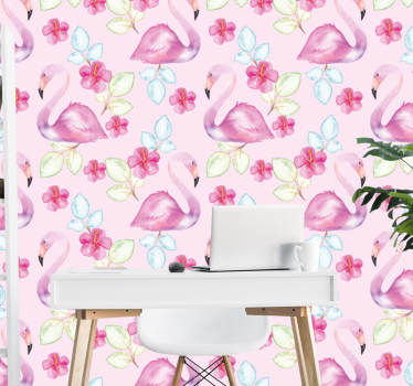 Floral Flamingos cute animal wallpaper - TenStickers