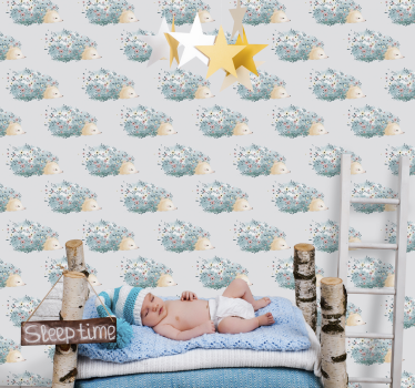 Floral hedgehog pattern cute animal wallpaper - TenStickers