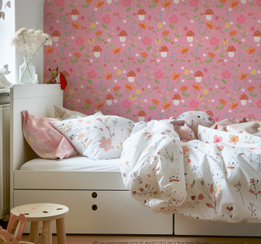 Floral Mushroom Pattern wallpaper childrens room - TenStickers