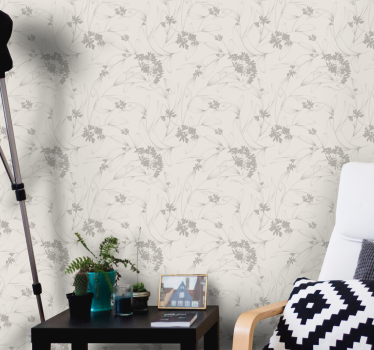 Beige outline pattern flowers wallpaper - TenStickers