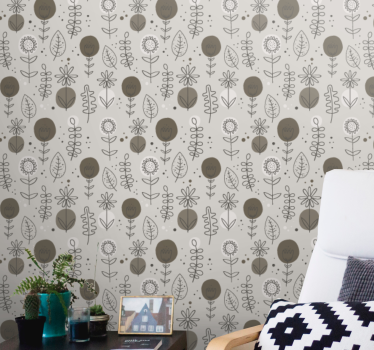Floral Sketch Motifs flowers wallpaper - TenStickers