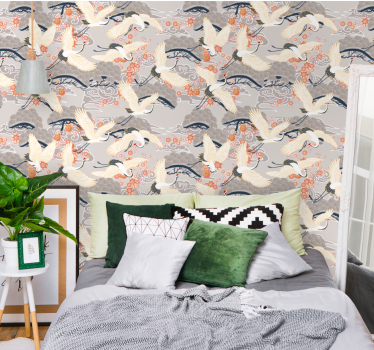 Flying cranes pattern birds wallpaper - TenStickers