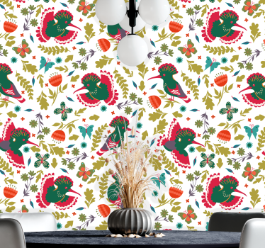 Folksy Avian Motif cute animal wallpaper - TenStickers