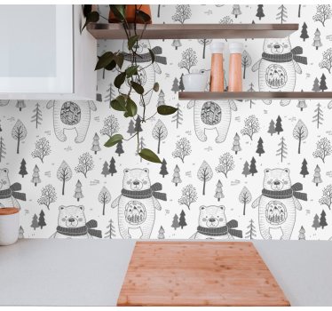 Forest Bear Motif cute animal wallpaper - TenStickers