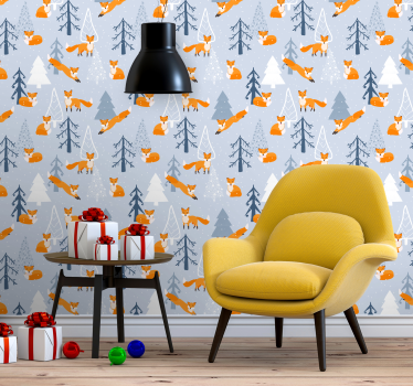 Forest Fox Scene cute animal wallpaper - TenStickers