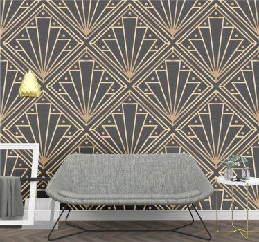 Golden and black deco squarred pattern Square Pattern Wallpaper - TenStickers