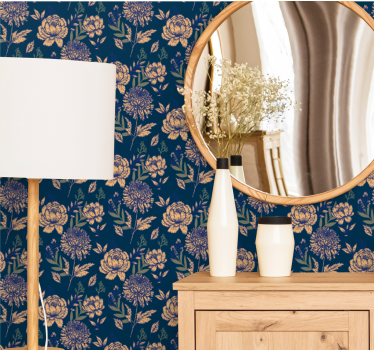 Golden floral patterns entrance wallpaper - TenStickers