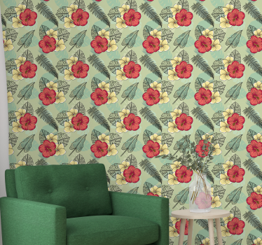 Green tropical arrangement flowers wallpaper - TenStickers