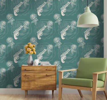 Gun With Roses art deco wallpaper - TenStickers