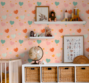 Hearts and stars pattern wallpaper for the nursery - TenStickers