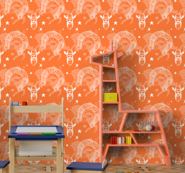 Cowboy and star pattern wallpaper horses - TenStickers