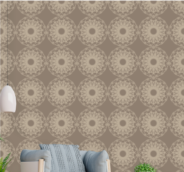 Intricate beige circular pattern ornamental wallpaper - TenStickers