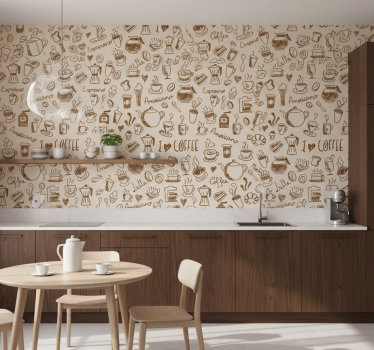 Kitchen wallpaper with coffee pattern - TenStickers