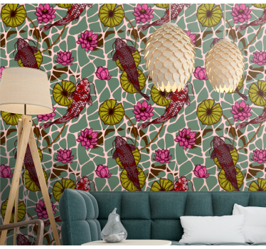 Koi Pond Motif fishes wallpaper - TenStickers