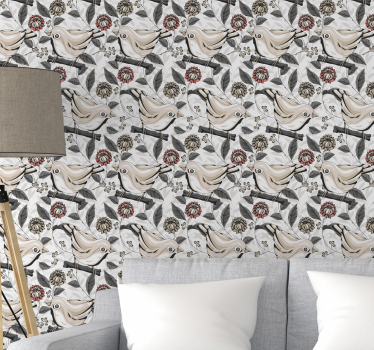 Light background with flowers and birds nature wallpaper - TenStickers