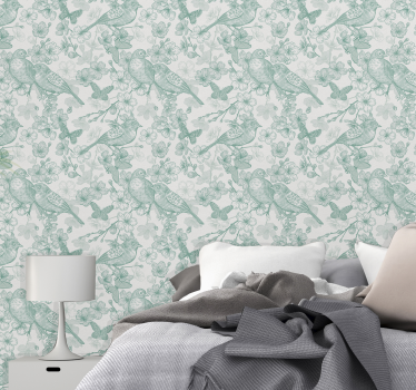 Light color with birds and branches  palm tree wallpaper - TenStickers