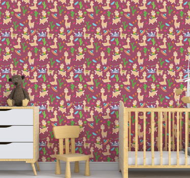 Lively Llama Pattern cute animal wallpaper - TenStickers