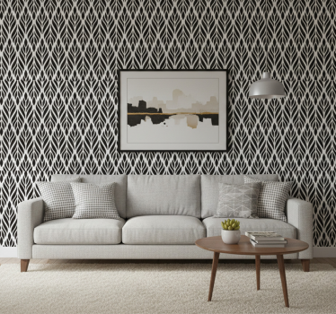 Living room wallpaper with elegant black leaves - TenStickers