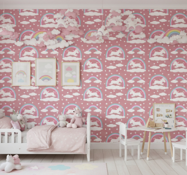 Magical unicorn theme wallpaper childrens room - TenStickers