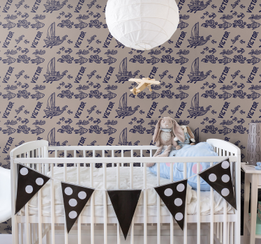 Marine boat and fish Childrens Wallpaper - TenStickers