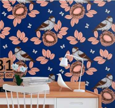 Nests and Leaves birds wallpaper - TenStickers