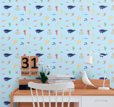 Ocean Fauna Pattern cute animal wallpaper - TenStickers