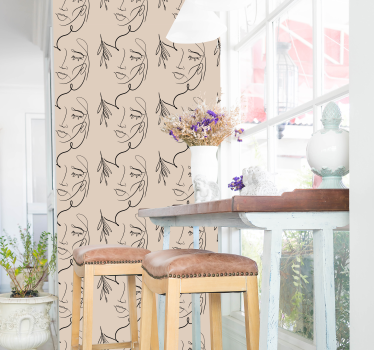 One line faces wallpaper paintings - TenStickers