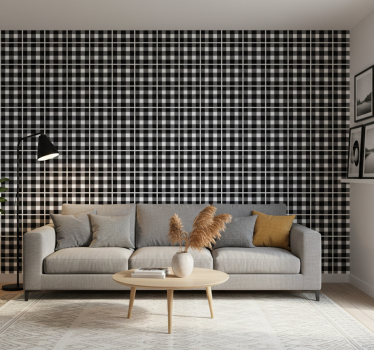 Ornamental wallpaper in black and white gingham - TenStickers