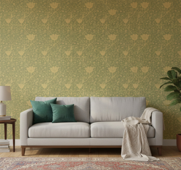 Ornamental wallpaper in subtle gold and green floral - TenStickers