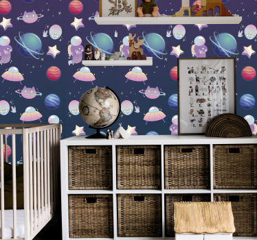 Outer space adventure wallpaper childrens room - TenStickers
