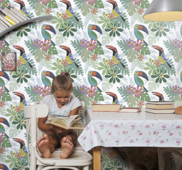 Parrots Floral Motif parrot  bird wallpaper - TenStickers