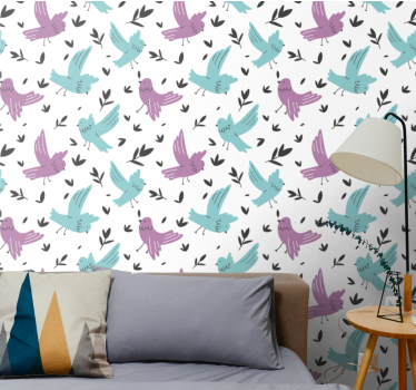 Pastel Bird Pattern cute animal wallpaper - TenStickers