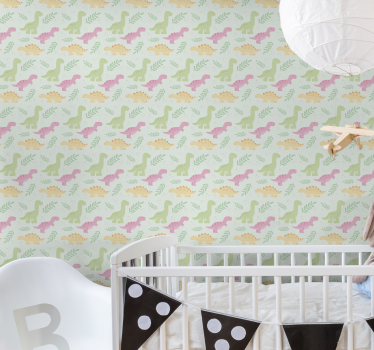 Pastel Dinosaur Pattern dino wallpaper - TenStickers