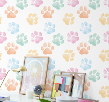 Pastel Paw Prints wallpaper of a dog - TenStickers