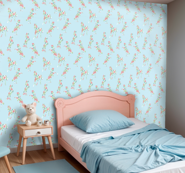 Patchwork floral design wallpaper horses - TenStickers