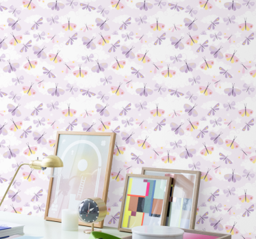 Pastel pattern purple tones butterfly Wallpaper - TenStickers